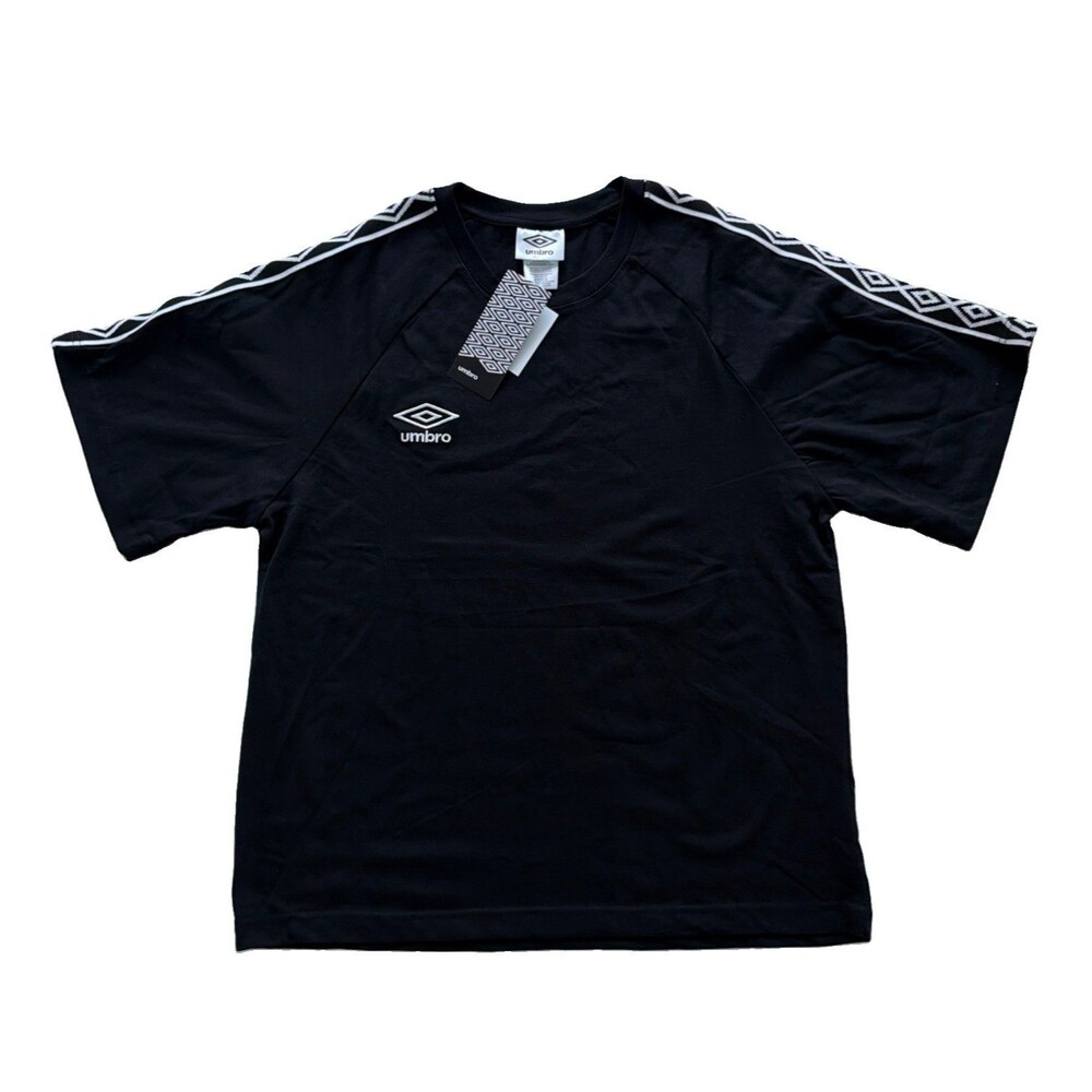 Umbro Boxy Loose Fit Tee T-Shirt Diamond Striped Sleeves Black White Mens L NWT